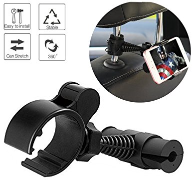 Universal Baby Kids Car Backseat Headrest Car Mount Stand Snap-on Holder with 360 Degrees Rotation Car Headrest Mount for iPhone X 8 8 Plus 7 7Plus, Samsung Note 8 S8, S7 by ZoneFly