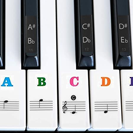 IHUKEIT Piano Stickers for Keys - Removable Piano Key Stickers for 88/61/54/49/37 Keyboards Full Set Black and White Key Music Note Stickers for Adult and Kids Beginners - Leave No Residue - Colorful