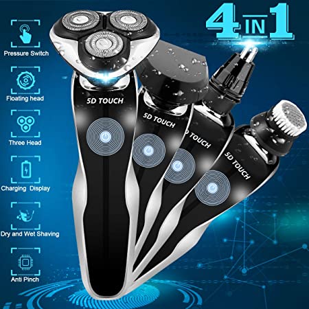 Vifycim Electric Razor Shavers for Men, 4 in 1 Dry Wet Waterproof Men's Rotary Shaver Cordless Face Shaver Travel Rechargeable USB Portable Nose Trimmer Facial Cleaning Brush for Man Dad Husband