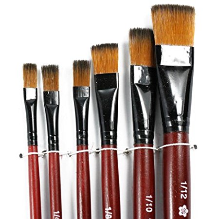 Tenflyer Pack of 6 Art Brown Nylon Paint Brushes for Acrylic