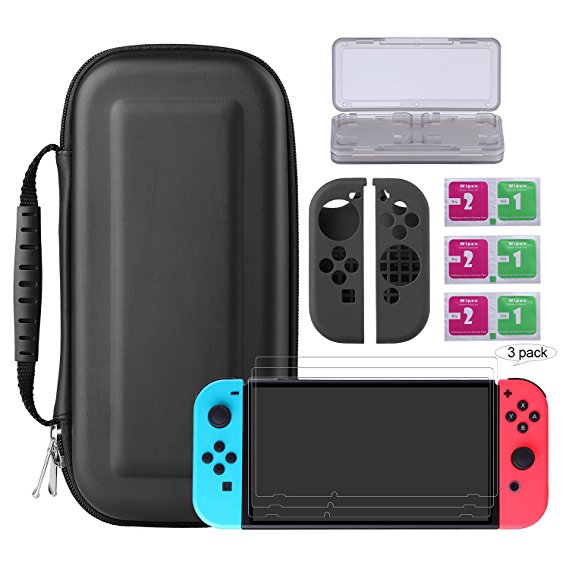 Bestico Nintendo Switch Kits, Switch Protection Accessories include Nintendo Switch Carrying Case /Game Card Case/3 Piece Clear HD Full Coverage switch Screen Protector/Joy-Con Silicon Case/Clean Cloth