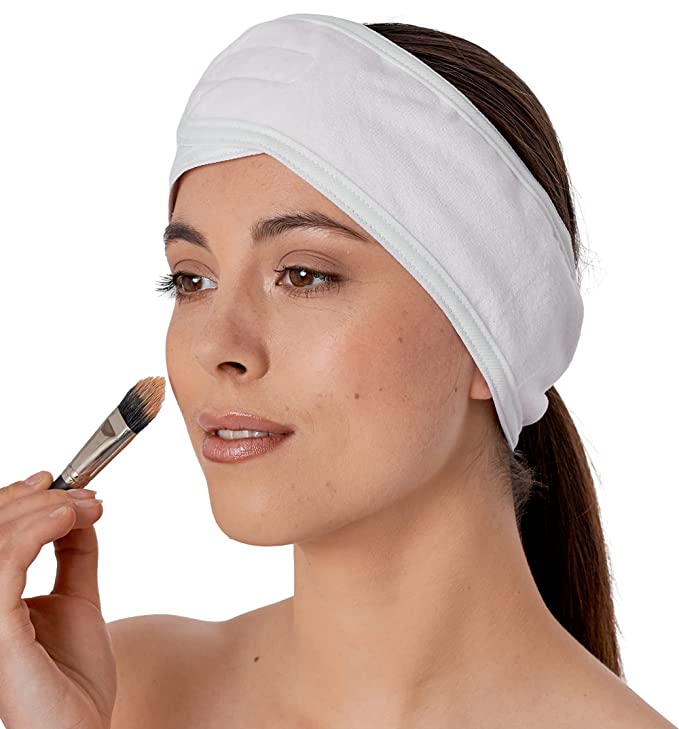 Spa Headband for Washing Face - Makeup & Skincare Face Wash Head Band - Face Mask Towel Terry Hair Band for Women - White