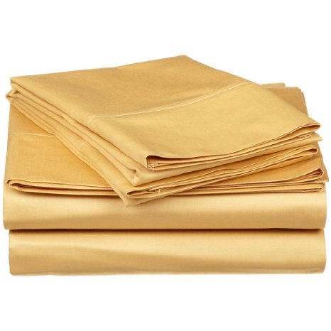 Egyptian Cotton 300 Thread Count Queen Waterbed 4-Piece Sheet Set, Deep Pocket, Single Ply, Solid, Gold