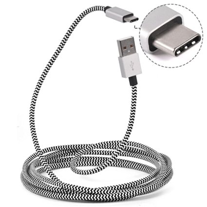 USB-C Cable, CACOY USB-C to USB Charger 6.6Ft(2M) Braided Cable with Aluminum Connector for Nexus 5X, Nexus 6P,ChromeBook Pixel,LG G5,OnePlus 2,Nokia N1,Lumia 950XL,Macbook 12 inch (White and Black)