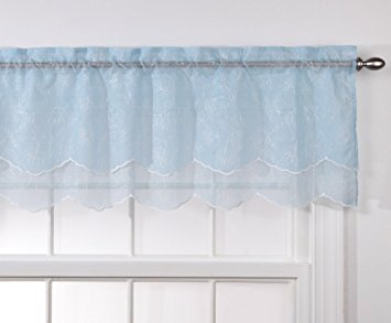 Stylemaster Renaissance Home Fashion Reese Embroidered Sheer Layered Scalloped Valance, 55-Inch by 17-Inch, Sky