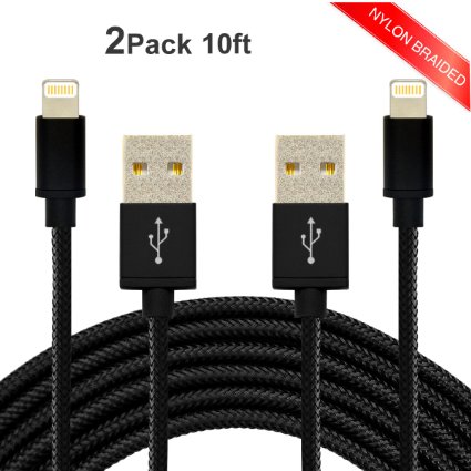 Cutelec 2Pack 10Ft Durable Nylon Braided 8Pin iPhone Lightning to USB Charging Cable Fast Sync/Charger Cord with Aluminum Connector for iPhone 5/5s/5c/6/6s Plus/SE, iPad mini/Air/Pro iPod touch.