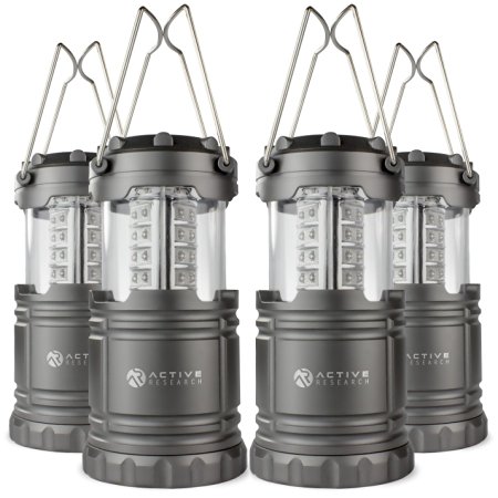 Active Research® LED Lantern - Best Ultra Bright Portable Flashlight - Water Resistant Lantern For Camping, Outdoors, Hunting, Emergencies, Hurricanes, Outages - 30 LED Battery Powered - 4-Pack