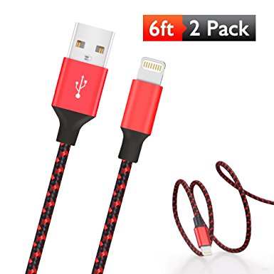 2pcs 6ft Kabel Leader iPhone Lightning Cable Charging Cord Nylon Braided Apple USB Cable Usb2.0 Data Sync Cable 8 Pin Cable for iPhone 7/7 Plus/SE/5/5s/5c 6s 6s Plus iPad iPod 5G(red)