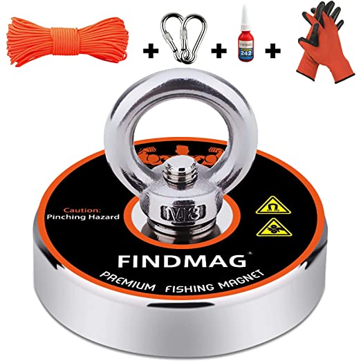 FINDMAG Super Strong Neodymium Fishing Magnets, 500 LBS Pulling Force Rare Earth Magnet with Countersunk Hole Eyebolt Diameter 2.36 inch(60 mm) for Retrieving in River and Magnet Fishing