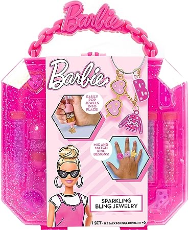 Barbie Sparkling Bling Jewelry Making Kit, Storage Case, Ring Making Kit, Charm Bracelet Making Kit for Girls, Arts & Crafts Toy for Girls Ages 6