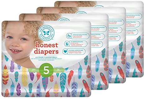 Honest Baby Diapers, Painted Feathers, Size 5 (100 Count)