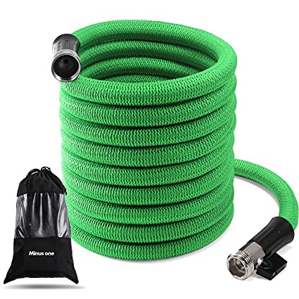 inGarden Garden Hose, 50 Ft Expandable Garden Water Hose Set with 3/4 Inch Shutoff Valve Nickel Plating Solid Brass Connector End, Anti-Rust Black Expanding Hose Heavy Duty with Storage Bag