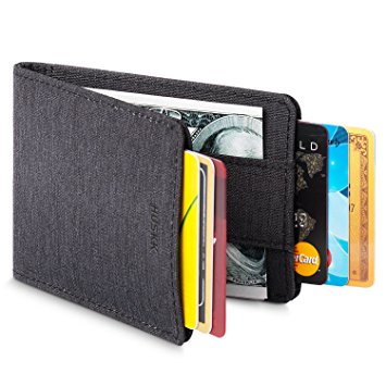 HUSKK Leather Wallet for Men - Credit Card Sleeve Holder (Black [CSBW2-MF-B-RFID])