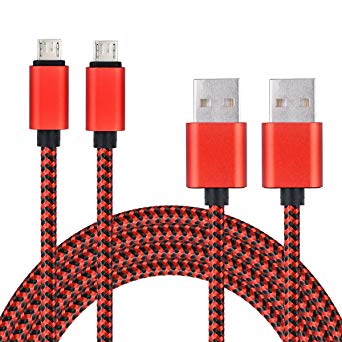Advans [2-Pack 10ft] Durable Nylon Braided Micro USB Cable for Android,Samsung Galaxy,HTC,Nokia,LG,PS4 and More - Black and Red