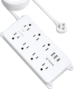 TROND Surge Protector Power Strip Flat Plug, 15ft Long Extension Cord, 7 Widely-Spaced Outlets with 3 USB Ports (1 USB C), ETL Listed, 1700J, Wall Mountable, for Home Office Garage, White