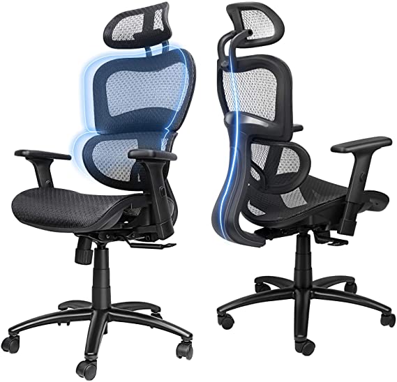 Ergousit Ergonomic Office Desk Chair Adjustable Headrest 3D Flip-up Armrests Seat Height Ergonomic Computer Chair，Executive, Drafting, Gaming or Office Chair (Black)