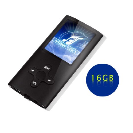 Goldenseller Black Color Mp3 / mp4 Music Video Media Player Portable Videos Player / Music Player / Voice Recording Player   16GB Micro SD Card