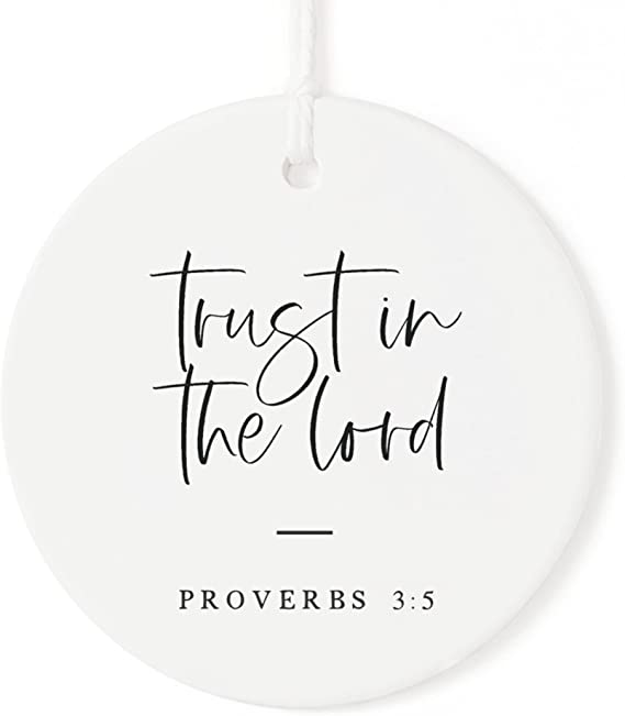 The Cotton & Canvas Co. Trust in The Lord Porcelain Scripture, Bible Verse, Porcelain Ceramic Christmas Ornament with Ribbon and Complimentary Gift Box