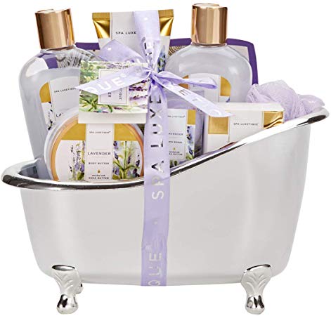 Spa Luxetique Lavender Bath Gift Set, Luxury 8pc Gift Sets for Her, Pampering Bath Tub Gift Set Includes Shower Gel, Bubble Bath, Bath Bomb & More. Perfect Bath Sets for Women or Her Gifts.