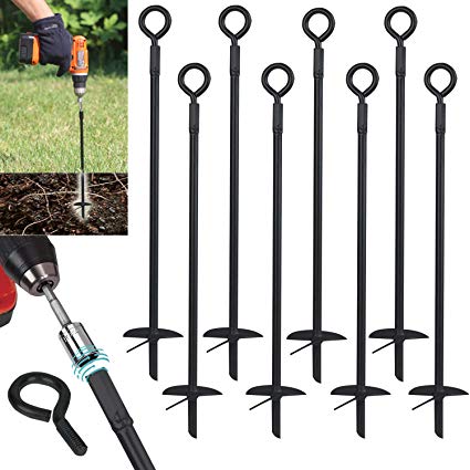 Ashman Black Ground Anchor 15 Inches in Length and 10MM Thick in Diameter, Ideal for Securing Animals, Tents, Canopies, Sheds, Car Ports, Swing Sets (Ground Anchor Drill 8 Pack)