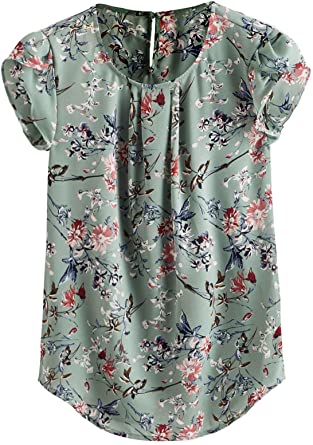 Milumia Women's Floral Print Petal Sleeve Keyhole Elegant Tunics Blouse Top