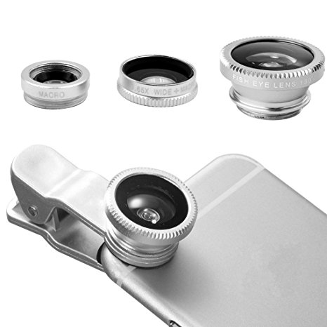 AMBESTEE Universal 3 in 1 Camera Lens Kit 180 Degree Supreme Fisheye 0.65X Wide Angle Macro Lens For iPhone 6S 6 Plus 5 5c 5S 4 4S Samsung Galaxy S6 S5 S4 HTC Blackberry