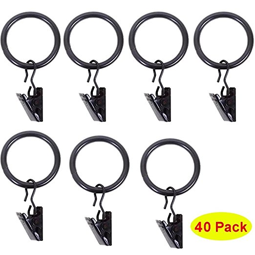 HOSL Black Stainless Steel Curtain Clip Rings 1.5 Inch Interior Diameter Pack of 40