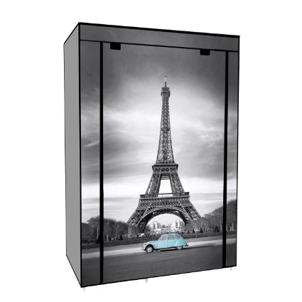 42" Portable Clothes closet Non Woven Canvas Wardrobe Storage Orangizer 5 Shelves - Eiffel Tower
