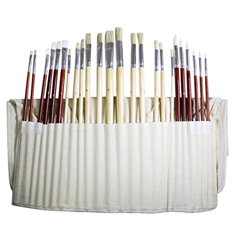 24 Piece Set of Fine Art Paintbrushes by Kurtzy - Large Artists Paint brush set in a Canvas Storage Case Ideal for use with Oil Acrylic or Watercolour Paints. Best Kit for Beginners and Professionals