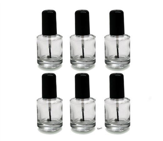 Blanco Empty Polish Bottle Clear   Brush   Mixing ball   Black Cap 0.5 Oz - 6 Pieces