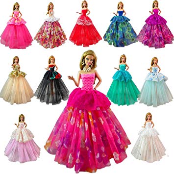 BARWA Lot 7 Pcs Doll Dresses Handmade Fashion Wedding Party Ball Gown Lace Dresses Outfits Compatible for 11.5 inch Doll