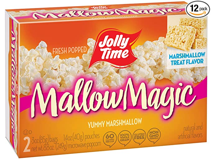 JOLLY TIME Mallow Magic | Sweet Marshmallow Microwave Popcorn with Candy Coated Sugar Topping for an Easy Gourmet Treat (2-Count Box, Pack of 12)
