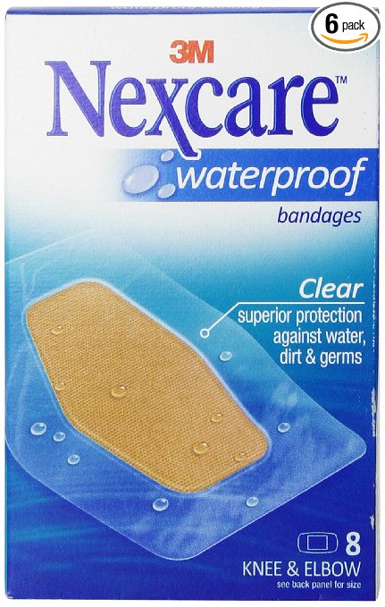 Nexcare Waterproof Clear Bandage, Knee and Elbow, 8-Count Packages (Pack of 6)