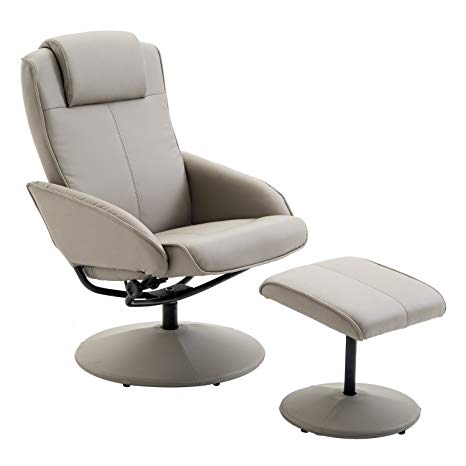 HOMCOM Adjustable PU Leather Recliner Swivel Executive Reclining Chair High Back Armchair Lounge Seat with Footrest Stool Grey