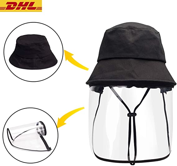 LianSan Safety Face Shields Anti-Saliva Protective Cap Cover Outdoor Fisherman Hat Mask Zipper Detachable, Face Shield Anti-Pollen Black