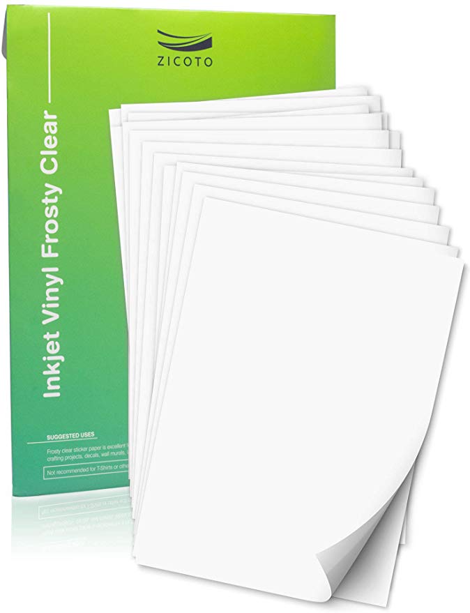 Premium Printable Vinyl Sticker Paper for Your Inkjet Printer - 15 Clear Waterproof Sheets - Dries Quickly and Holds Ink Beautifully