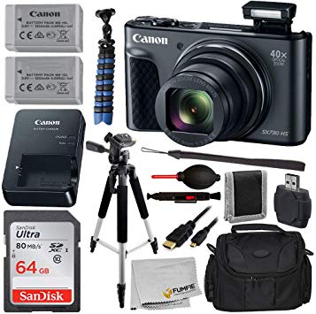 Canon PowerShot SX730 HS Digital Camera with Essential Bundle - Includes: SanDisk Ultra 64GB Memory Card, Extended Life Replacement Battery (NB-13L), 57” Tripod, Carrying Case & More