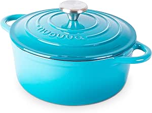 Cast Iron Dutch Oven with Lid – Non-Stick Ovenproof Enamelled Casserole Pot – Sturdy Dutch Oven Cookware – Blue, 3.1-Quart, 22cm – by Nuovva