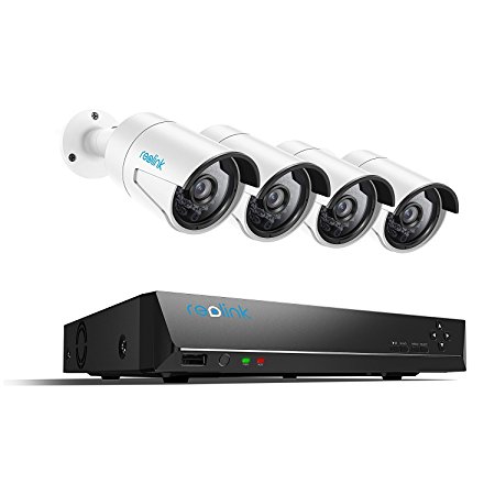 Reolink Home Business Video Security Camera System Wired, 8ch 4MP PoE NVR Kit 4 Bullet Super HD 1440P Waterproof Outdoor Indoor PoE IP Cameras, w 2TB HDD, Built-in Mic RLK8-410B4
