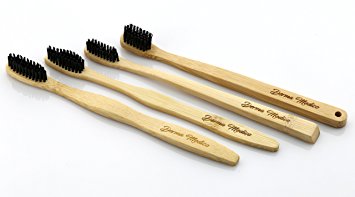 Charcoal Bamboo Toothbrush by Derma Medico ® | Pack of 4 Beautifully Crafted Bamboo Toothbrushes |Soft Black Charcoal Bristles | Unique Design for each Toothbrush | Natural Teeth Whitening | 100% Biodegradable – Truly Sustainable | BPA Free, Lead Free