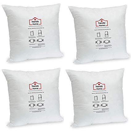 Trendy Home 20" x 20" Premium Hypoallergenic Stuffer Home Office Decorative Throw Pillow Insert, Standard/White (4 Pack)