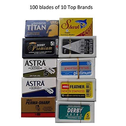 100 Shaving Safety Razor Double Edge Blades of 10 Top Brands - Feather ASTRA PERSONNA.Sampler Pack