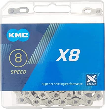 KMC X8.99 116 Link Bicycle Chain, Silver, 1/2 x 3/32-Inch