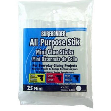 Surebonder DT-25 Made in the USA All Purpose Stik Mini Glue Sticks-All Temperature-Clear-5/16" D, 4" L Glue Stick-25 sticks per Bag
