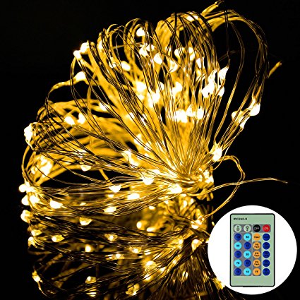 Fairy Lights, Syhonic 100LED Copper Wire Waterproof LED String Lights Indoor Outdoor Starry Fairy Lights Lighting DIY Decoration with Remote for Bedroom Jars Garden Camping Festive Wedding Christmas Party - Warm White 33fts
