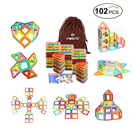 Magnetic Blocks 102 PCS Magnetic Building Blocks Toys for Girls Boys, Magnetic Tiles Set for Tollder Kids By Mibote