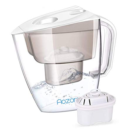 Aozora Water Filter Pitcher - BPA Free 4-Stage Filter Reducing Lead, Mercury, Removing Chlorine Taste & Odor, 10 Cup Water Filtration Pitcher Easy to Refill Design Safe Clean Drinking Water