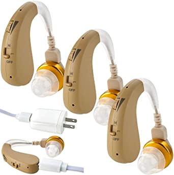 Digital Hearing Amplifiers - (2 Sets) 4 - Rechargeable Behind The Ear Noise Cancelling Hearing Amplifiers with Premium Digital Technology, No Programming Required