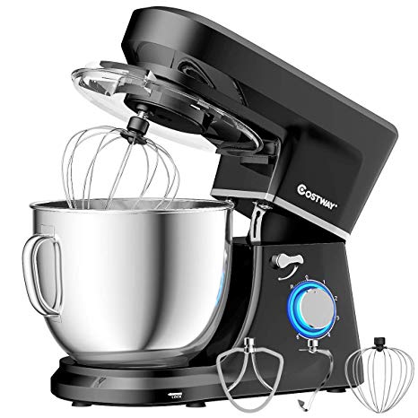 COSTWAY Stand Mixer 660W 6-Speed, Electric Mixer with Stainless Steel Bowl, Tilt-Head Food Mixer, High Performance Kitchen Electric Mixer Dough Mixer w/ 3 Different Attachments,7.5 Quart Bowl , Low Noise, Whisk（Black-update）