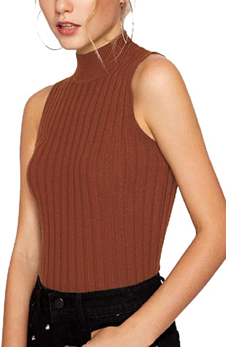 Nicetage Women's Sleeveless Slim Fit Mock Turtleneck Knit Pullover Sweater Stretch Basic T Shirt Tank Tops